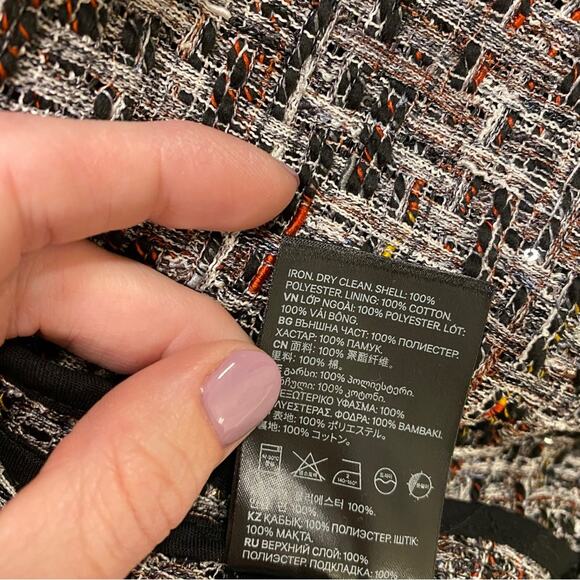 H&M Frayed Tweed Sequin Cropped Jacket Open-front Blazer Size 6 - Picture 10 of 12